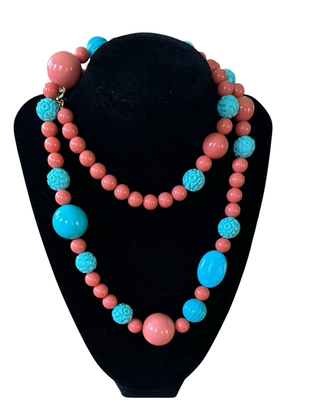 Vintage Kenneth Lane Faux Coral and Turquoise Beaded Necklace